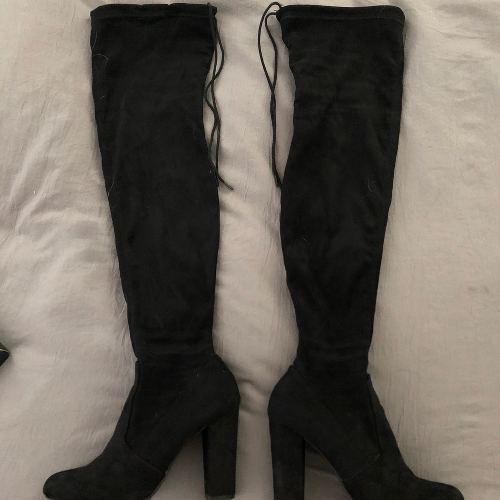 Lulus Over The Knee Black Suede Boots